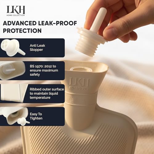 LKH Wearable Hot Water Bottle Belt with Luxurious Sherpa Cover UK 1Litre Period Pain Relief Belt Wrap Around Portable Natural Rubber Hot Water Bag Removable & Washable Cover Gift for Her (Beige) - Image 6