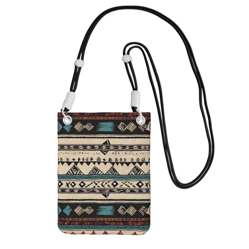 Pochette téléphone portable femme à motif amérindien noir avec bandoulière