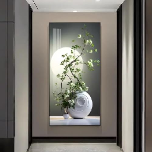 Peinture de fleurs sur toile de style chinois et affiche vase blanc lune pour grand mur de salon