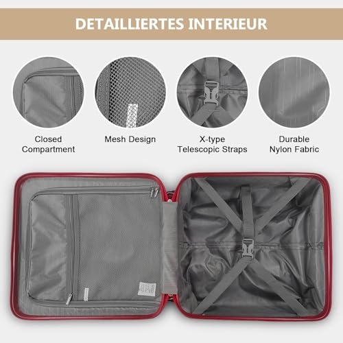 Joyway Carry on Luggage With Removable Spinner Wheels & Built-In TSA Lock, Carry on Suitcase Hard 18 Inch (Rose Red) - Image 6