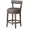 Maven Lane Alexander Counter Stool 26 Inches Swivel Stool with Footrest Grey Solid Wood and Grey Faux Leather Upholstery Perfect for Kitchen Island and Counter