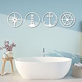 Decoración de Pared náutica de Metal Blanco, Ancla, Faro, brújula, Arte costero, decoración de Pared, Escultura Moderna de Arte náutico para Sala de Estar, Dormitorio, Pasillo y escaleras (b