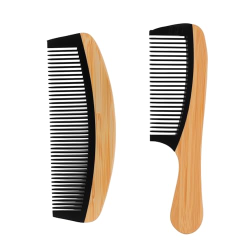 Set de 2 peines finos de madera natural hechos a mano miniatura 1