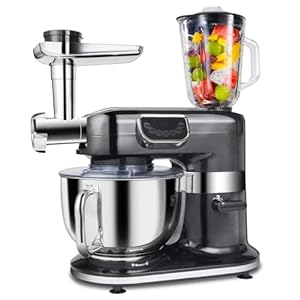 AIFEEL Stand Mixer, 8.5QT 8 in 1 Multifunctional Kitchen Electric Mixer with Dough Hook, Whisk, Beater,Meat Grinder, Blender, Pasta attachment, 5-Speed with LED Key (BLACK)