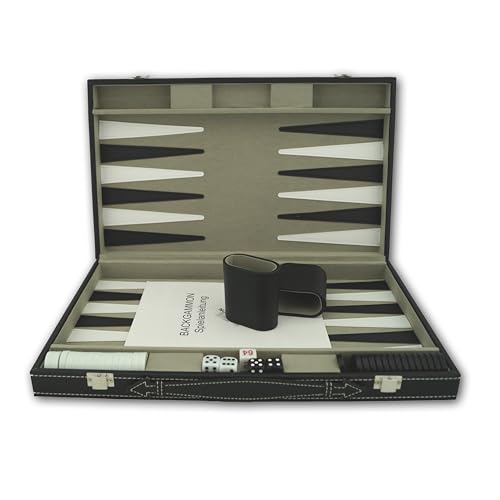 PrimoGames Attaché Koffer Backgammon Spiel - Edles Kunstleder Backgammon-Set mit feinem Filz Innenbezug - 48 x 38 cm groß - inkl. Würfelbechern