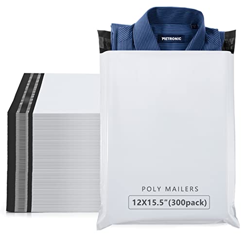 Image of Metronic Poly Mailers 12x15.5 300 Pcs, Medium Size Shipping Bags for Small Business Supplies,White Poly Mailer Bags for Clothing Packing Supplies, Strong Adhensive Shipping Mailing Envelopes Self Seal
