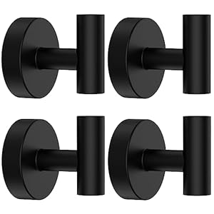 Towel Hooks, 4 Pack Towel Hooks for Bathrooms, Heavy-Duty Towel Hook for Bathroom Wall Mounted, SUS304 Stainless Steel Bathroom Hooks for Towels, Matte Black Wall Hooks for Hanging Towels,Robes,Coats