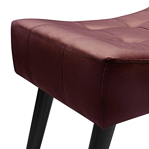 Puff Banqueta Retangular Aveludada com Pés Palito em Madeira 9000 Vinho - JB Bechara