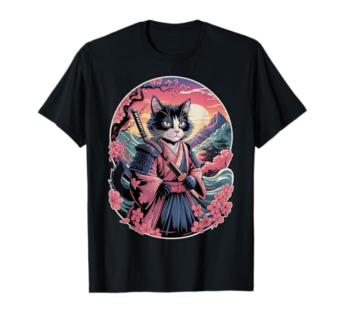 Cat Ukiyo-e Japanese Cat Japan Style Anime Ninja Cute Cat T-Shirt