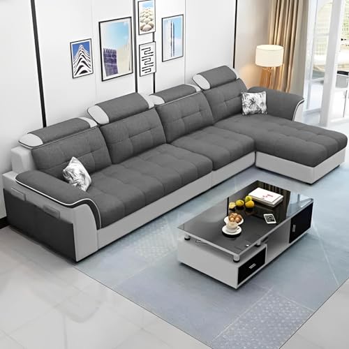 Image of Casaliving Ella RHS 5- to 6-Person Sofa L Shape Sofa Set for Living Room (Dark Grey & Grey) Premium Fabric Sofa