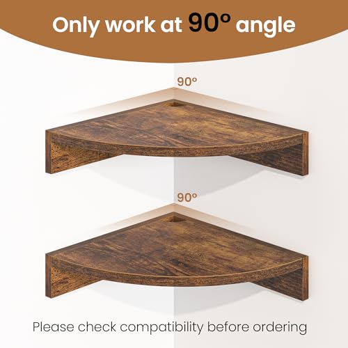 Image of Fun Memories Corner Shelf Wall Mount, Wood Floating Corner Shelves, Corner Wall Shelf for Bedroom, Bathroom, Kitchen, Living Room (Brown, 3 Pack)