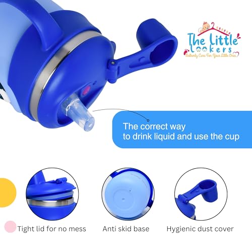 Image of THE LITTLE LOOKERS Stainless Steel Sipper Bottle 260ml | 316 Grade SS | BPA Free | Suitable for Hot & Cold |Travelling Bottle for Kids & Toddler|Training Sippy Cup with Straw /Spout Royal Blue