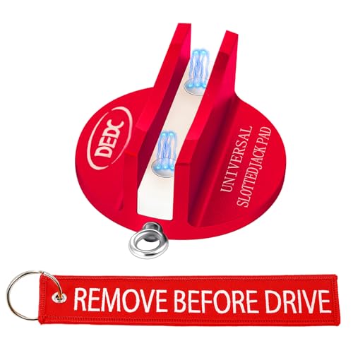 Image of DEDC Universal Aluminum Grooved Magnetic Jack Pad Red 1 Pc, Jacking Puck Pinch Weld Frame Rail Adapter with 1 Reminder Streamer, Car Accessories for Men