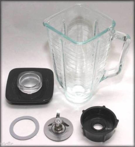 5 Cup Square Top 6 Piece Complete Glass Jar Replacement Set,Fits Oster Blender