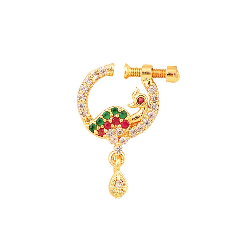 opal touch Women Nose pin/Nath Nose Ring Traditional jewellery for Wedding - Nose Pin-Red-Green-White CZ Nose Pin-picture-26