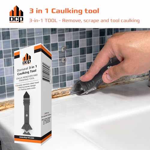 DCP Donseal 3 in 1 Caulking Tool Kit – Silicone Caulking Tool for Removal, Scraping & Finishing – Precise Caulk Remover & Applicator with 5 Tooling Pads – Stainless Steel Caulk Scraper for Smooth Seal - Image 5
