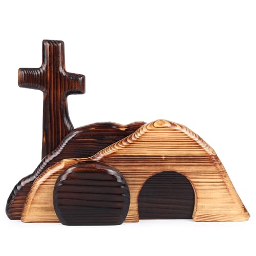 GAOMEIDA Easter Empty Tomb Resurrection Scene Decor Jesus Tomb Easter Tray Bundle Kit Scene Wooden Wall Crosses Christian Decor Home and Office Décor