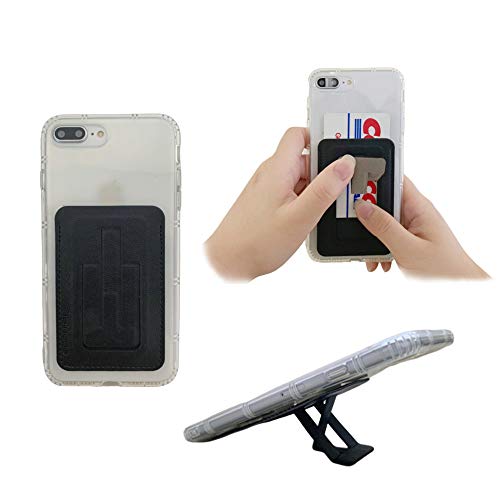 Porte-cartes en cuir PU adhésif noir avec cordon pour smartphone Tainada
