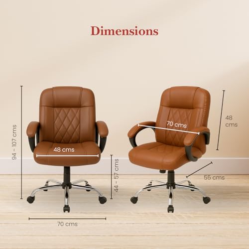 Image of activa Ergonomic Office Chair with Premium Leatherette & Padded Seat | Adjustable Height | Desk Chair for Work /Study | Chairs for Workstations (Galaxy, Tan)