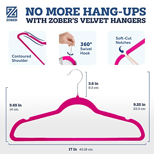 Image of Zober Velvet Hangers 50 Pack - Heavy Duty Pink Hangers for Coats, Pants & Dress Clothes - Non Slip Clothes Hanger Set - Space Saving Felt Hangers for Clothing