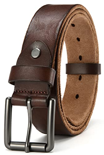 CHAOREN Ledergürtel Herren Dunkelbraun | Gürtel Herren Echt Leder für Jeans 38mm mit Vollrindleder | Rollschnalle mit ovalem Loch für reibungsloses Tragen Cover