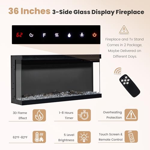 EROMMY-3-Sided-Farmhouse-Fireplace-TV-Stand-for-TVs-up-to-80-Media-Entertainment-Center-with-Transparent-Door-Storage-Cabinet-70-Large-TV-Stands-with-36-Electric-Fireplace-Oak EROMMY 3 Sided Farmhouse Fireplace TV Stand for TVs up to 80 Media Entertainment Center with Transparent Door Storage Cabinet 70 Large TV Stands with 36 Electric Fireplace Oak