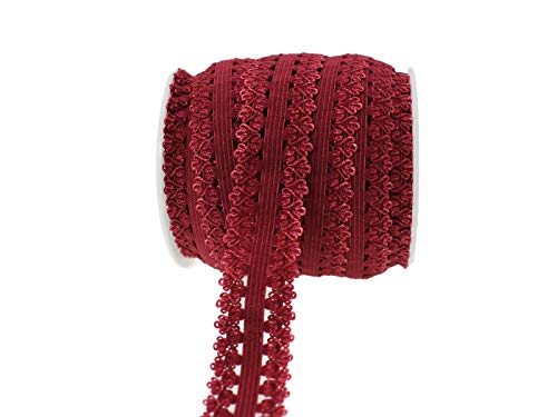 PAMIR TONG Frilly Elastic Headbands - Picot Edge Stretch Lace Soft Ribbon Webbing Trim for Sewing and DIY Crafts - 16 Yards 3/4 Inch (Maroon)