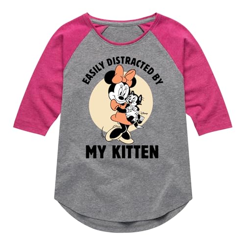 Disney – Minnie Mouse – Easily Distracted by Kittens – Toddler & Youth Girls Raglan Graphic T-Shirt – Size Large