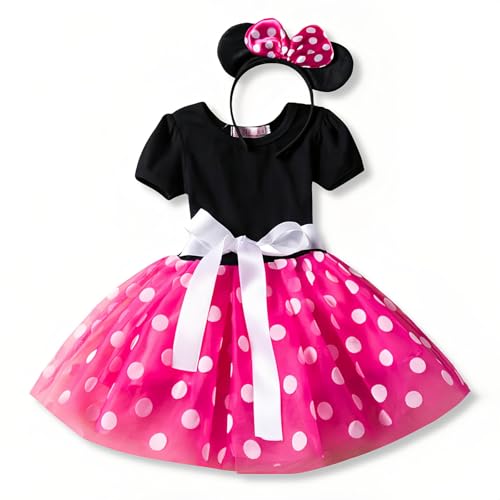 Nileafes Girls Princess Mini Mouse Costume Toddler Birthday Party Fancy Dress Up (2-3 Years,Rose)
