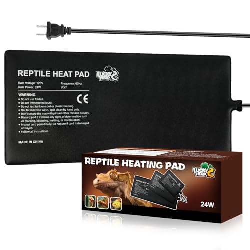 LUCKY HERP Reptile Heat Pad 8x18 Inch 24W Under Tank Terrarium Heating Mat Reptile Heat Mat Reptile Heating Pad for Turtle Lizard Hermit Crab Frog Snake