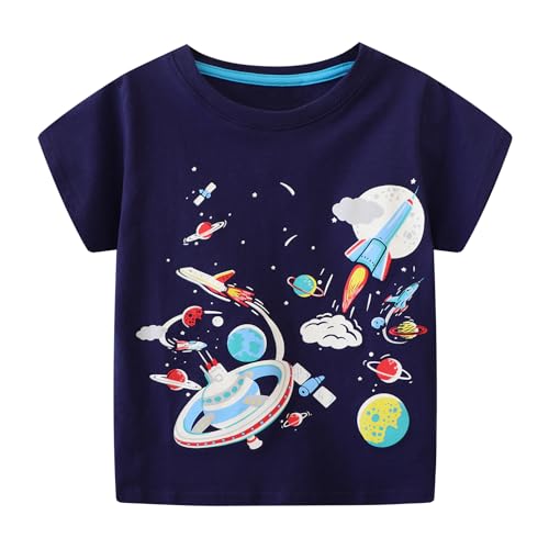 Toddler Boys T-Shirt Short Sleeve Tops Glow in The Dark Planet Print Shirt Summer Tees 7 Years
