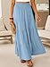 ANRABESS Womens Maxi Skirts, Elastic High Waist A-Line Tiered, Long Flowy Boho Skirts, Summer Casual Beach & Vacation Wear Bright Blue M