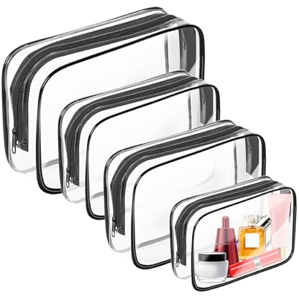 AURUZA Clear Makeup Bag,Portable Travel Toiletry Bags with Zipper, TSA Approved Clear Organizer Bags, PVC Cosmetic Pouch for Airport Airline Compliant