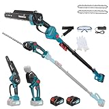 6-in-1 Electric Pole Saw and Cordless Hedge Trimmer Combo, 8 Inch 1000W Brushless Cordless Pole Saw with 2 Batteries, 16ft Max Reach Pole Chainsaw and Hedge for Limb Branch, Bush Trimmer