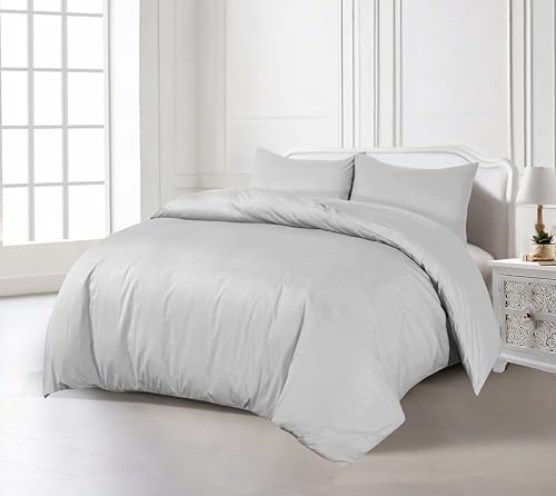 200TC Duvet Cover Bedding Set Single, Double, King, Super King Size 100% Egyption Cotton Hotel Quality Duvet Set with Easy Closure (Cream, Super King)