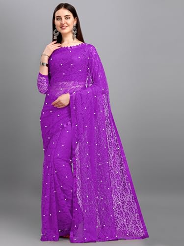 Image of LOROFY Women's Brasso Net Saree With Blouse