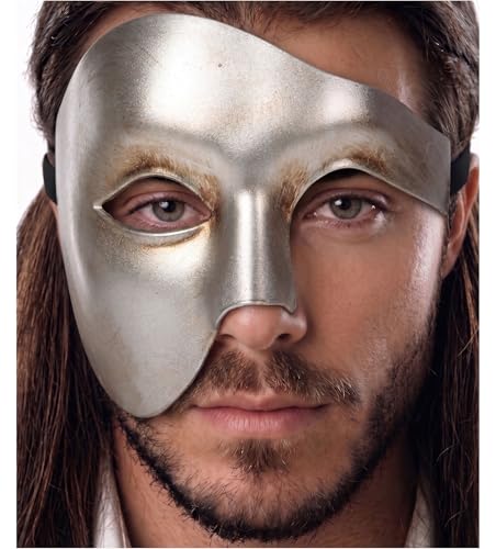 Half Face Mens Phantom of the Opera Masquerade Mask for Masquerade Party, Mardi Gras, Venetian Party, Prom & Halloween (Silver)
