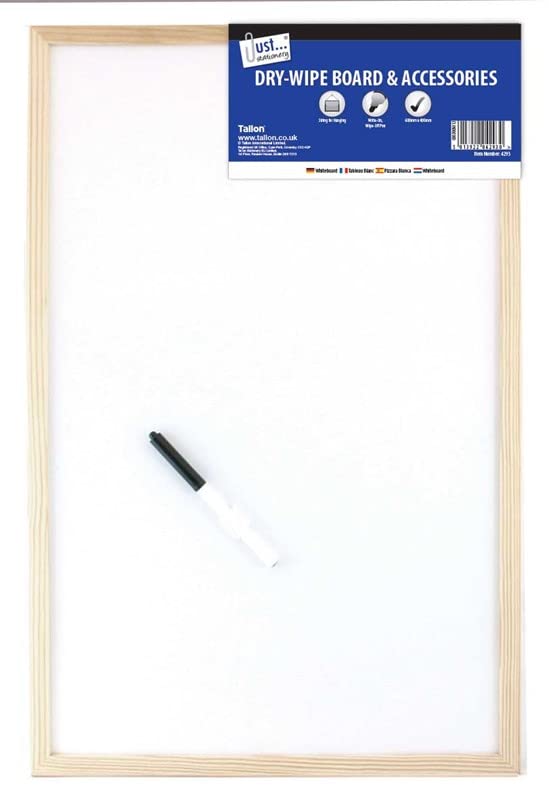 TRG Dry Wipe Whiteboard 40 X 60 Cm with Wooden Frame, Wall Mounted White Board with Marker Pen, Hooks & Hanging Kit, Smooth Dry Erase Memo Notice Board for Office, Home, School & Planning