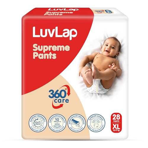 Image of LuvLap Supreme Diaper Pants Extra Large (XL) 12 to 17Kg, 28Pc, 360 skin care with 10 million breathable pores, Aloe Vera for superior Rash prevention, upto 12hr protection, 5 layer super light core