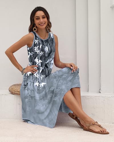 Image of AUSELILY Women's Summer Dresses Casual Sleeveless Midi Tank Beach Dress | Women's Asymmetrical Hem Sundress with Side Pockets, Great for Beach, Vacation & Daily Wear