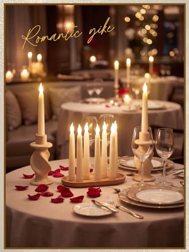 Image of Treela 36 Pieces Flameless Taper Candles Flickering Faux LED Battery Operated Electric Fake Candles for Christmas Halloween Birthday Wedding Party (Ivory White,0.8x6 Inches,Smooth)