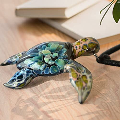Glass Turtle Pendant, Sea Turtle Pendant Necklace Blown Glass Gift For Mom Or Girlfriend Gift For Her Ocean Decore Blue Pendant Jewelry #TOP4