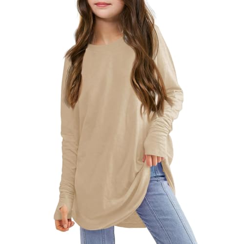 sfdgfhyf Girls Thumb Holes Long Sleeve Shirts Kids Crewneck Loose Tops Kids Crewneck Loose Tops 3 to14 Years
