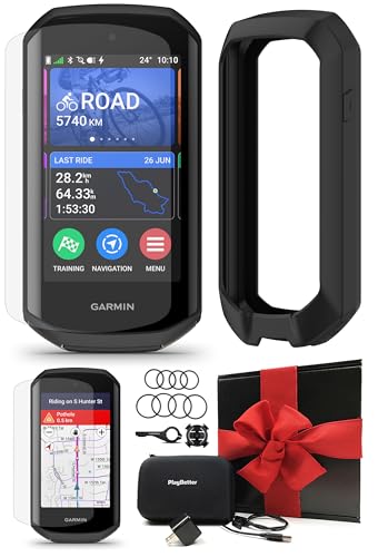 Image of Garmin Edge 1050 Cycling GPS Computer Black Silicone Case Gift Box Bundle | Color Touchscreen, Built-in Speaker, Group Ride, Road Alerts | Includes PlayBetter Screen Protectors, Adapter, Case & More