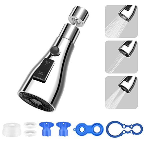 MengQiLe Wasserhahn-Aufsatz 360°Küchenarmatur Sprühkopf 3 Modi Drehbarer Multifunktionaler Perlatoren, Wasserhahn Ersatz Küchenbrause Brausekopf, Pull Down Wasserhahn Sprayer Kopf Düs Cover