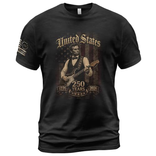 RustField Co. Abe Lincoln Playing Guitar T Shirt 250th Anniversary USA Shirt 1776 Shirts for Men 2 (Black-M)