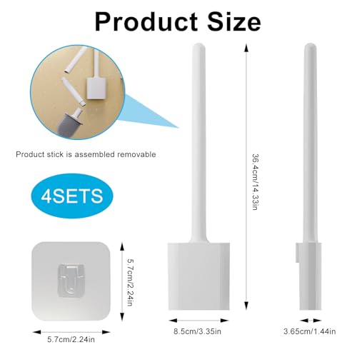 Image of Toilet Bowl Brush and Holder Set, Flexible Silicone Bristles with Detachable Handle, Compact RV and Bathroom Toilet Brush (2 black 2 white)