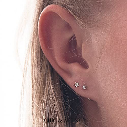 Image of CHIC & ARTSY 925 Sterling Silver Half Hoop Earrings for Women, Small Huggie Hoops Set with Ball Bar Star Moon Cross & Pearl, Lightweight Comfort Fit Everyday & Sleep Earrings