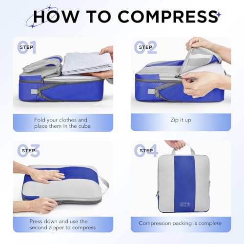 Image of 10 Set Compression Packing Cubes for Travel Essentials,Compressible Expandable Packing Cubes for Suitcase,OlarHike Luggage Organizer Bags for Travel,Handy Helper for Organizing Clothes(Klein Blue)