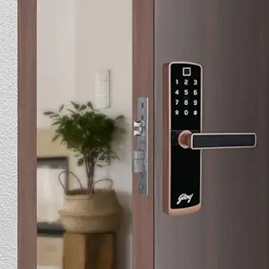 Godrej Smart Lock I Catus Touch Plus I Smart Digital Lock for Wooden Door I 4 in 1 Access I Fingerprint I RFID I PIN Access I Mechanical Key I Rose Gold Finish I 3 Years Warranty
